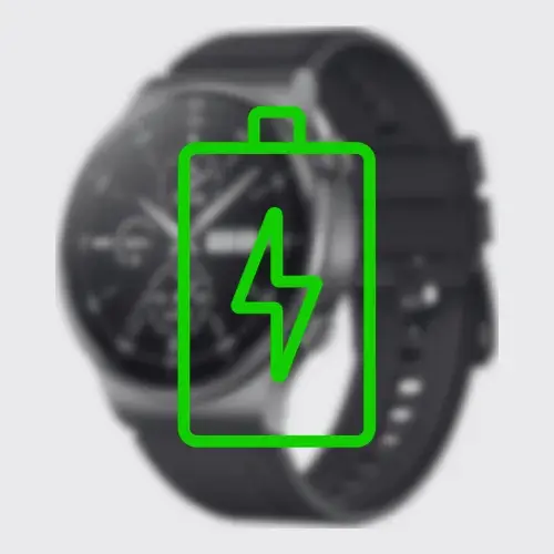 imagen de reloj inteligente en blur con fondo negro y blanco, con un icono de una batería